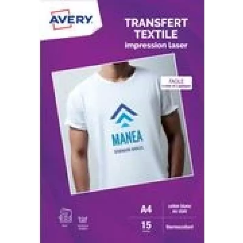 Avery T-Shirt Transfer Paper A4 White for Light Fabrics, Laser Printers, 15 Sheets (C9403-15)