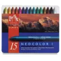 Caran d'Ache Neocolor I vaškinės pastelės, 15 spalvų rinkinys, apvalios, popieriniu įvyniojimu, metalinė dėžutė 7000.315