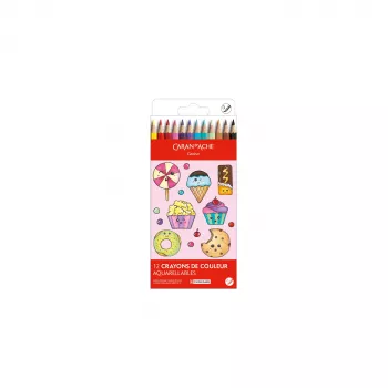Caran d'Ache Swisscolor Kawaii Candy akvareliniai spalvoti pieštukai, rinkinys iš 12, šešiakampiai kedro medienos 1285.802