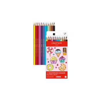 Caran d'Ache Swisscolor Kawaii Candy akvareliniai spalvoti pieštukai, rinkinys iš 12, šešiakampiai kedro medienos 1285.802