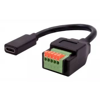 EXSYS EX-49122 USB-C moteriškas prie 5 kontaktų gnybtų bloko adapteris su mygtuku, USB 2.0, 15 cm