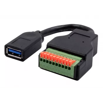 EXSYS EX-49126 USB-A moteriškas į 10 kontaktų gnybtų bloko adapterio kabelis su mygtuku, USB 3.2 Gen 1, 15 cm