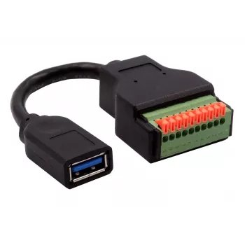 EXSYS EX-49126 USB-A moteriškas į 10 kontaktų gnybtų bloko adapterio kabelis su mygtuku, USB 3.2 Gen 1, 15 cm