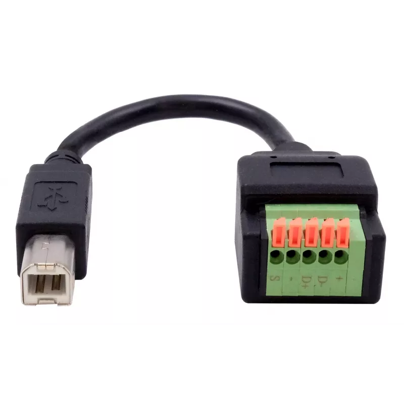 EXSYS USB-B male to 5-Pin Terminal Block Adapter Cable with Push Button, USB 2.0, 15 cm EX-49131