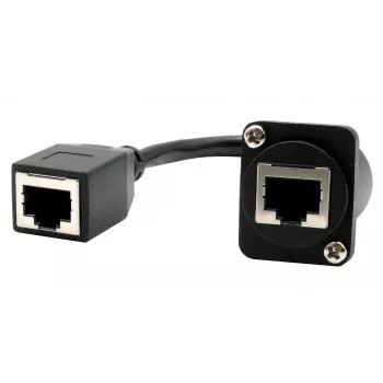 EXSYS EX-49160 D-Type skydinio montavimo RJ45 moteriškas-moteriškas sujungėjas, CAT.5e, 20 cm, ekranuotas, juodas