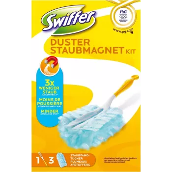 Swiffer Staubmagnet Starter Kit Olympia – sausam valymui skirtas rinkinys su kotu ir 5 elektrostatinėmis šluostėmis