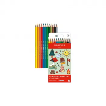 Caran d'Ache Swisscolor Kawaii Swiss akvareliniai spalvoti pieštukai, 12 dalių rinkinys, kedro mediena, šešiakampiai 1285.804