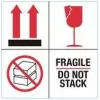RILLPRINT 76930 FRAGILE / DO NOT STACK įspėjamieji lipdukai, nuolatinis klijavimas, popierius, balti/raudoni/juodi, 100 x 50 mm, 500 lipdukų rulone