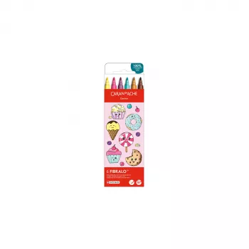 CARAN D'ACHE Fibralo Kawaii Candy flomasteriai, 6 dalių rinkinys, vandeniniai, tirpūs vandenyje, naudojami sausai arba šlapiai (185.802)