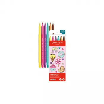 CARAN D'ACHE Fibralo Kawaii Candy flomasteriai, 6 dalių rinkinys, vandeniniai, tirpūs vandenyje, naudojami sausai arba šlapiai (185.802)