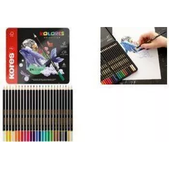Kores KOLORES SELECTION trikampės spalvotos pieštukai, 24 spalvų rinkinys, liepmedžio korpusas, visiškai suklijuotas švinas, atsparūs lūžimui, ergonomiški BB93325