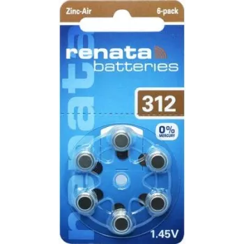 Renata ZA312 cinko-oro baterijos klausos aparatams PR41 165 mAh 1,4 V, 6 vnt. ZA312.DP6 0HG
