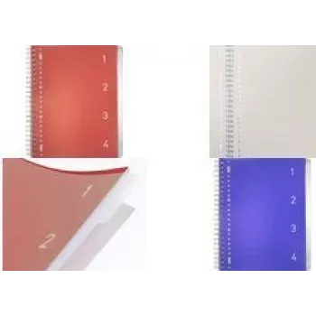 Kangaro College Block 4-in-1 bloknotas, DIN A4, 100 lapų, liniuotė, raudonu PP viršeliu, 80 gsm popierius, 4 kilnojami skiriamieji lapai - 1 vnt. (K-58380)