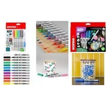 Kores Kreative akriliniai markeriai, 12 dalių rinkinys, įvairios spalvos, skystas akrilo rašalas, purtyk ir dažyk, nereikia siurbti, apvalus antgalis M25121