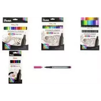 Pentel Arts Pointliner plonasnukiai flomasteriai, 0,4 mm, vandeniniai dažai, 12 spalvų rinkinys, daugkartinio naudojimo dėklas (S40-12)