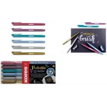 Kores Fasermaler Brush Tip Marker Metallic Style Brushpen su metalinio atspalvio dažais, brush antgalis, idealus menui ir rankdarbiams - 1 vnt. (M21461)