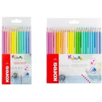 Kores Kolores Pastel trikampiai spalvoti pieštukai, 12 skirtingų pastelinių spalvų, 3 mm šerdis, didelis pigmento kiekis, kartoninė dėžutė BB93311