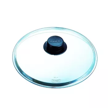 PYREX Classic stiklinis dangtis 26 cm, borosilikatinis stiklas, juoda rankena, atsparus orkaitei ir indaplovei