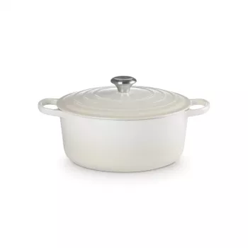 LE CREUSET apvalus emaliuotas ketaus troškinimo puodas 34 cm 12 L kreminės spalvos