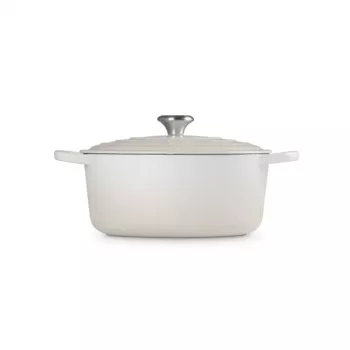 LE CREUSET apvalus emaliuotas ketaus troškinimo puodas 34 cm 12 L kreminės spalvos