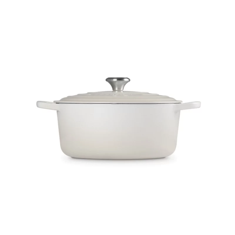 LE CREUSET apvalus emaliuotas ketaus troškinimo puodas 34 cm 12 L kreminės spalvos
