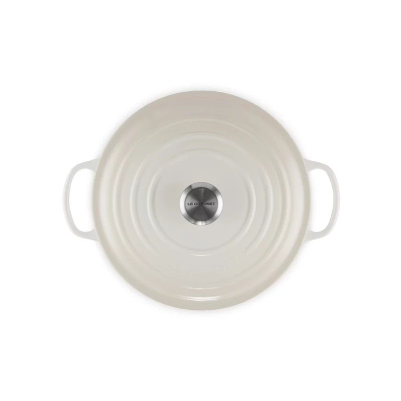 LE CREUSET apvalus emaliuotas ketaus troškinimo puodas 34 cm 12 L kreminės spalvos