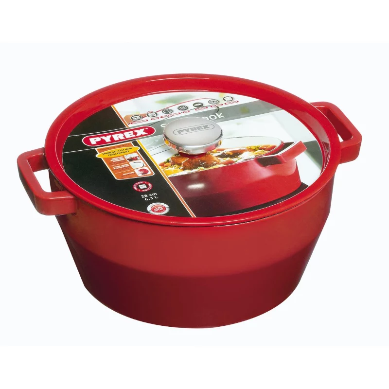 PYREX ketaus puodas 6,8L apvalus 28cm raudonas