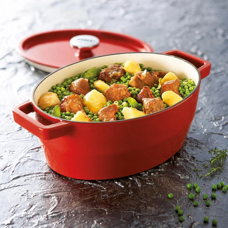 Pyrex ketaus ovali troškintuvė 5,8L raudona 33x25cm