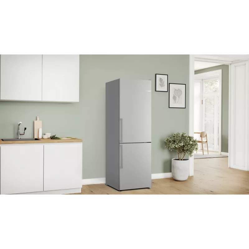 Bosch KGN36VIBT Serie 4 laisvai pastatomas šaldytuvas-šaldiklis, 186 cm aukščio, energinio efektyvumo klasė D, sidabrinės spalvos