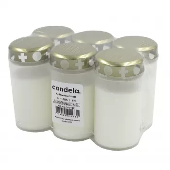 CANDELA kapų žvakės su dangteliais, rinkinys iš 6, degimo trukmė ~40h, baltos