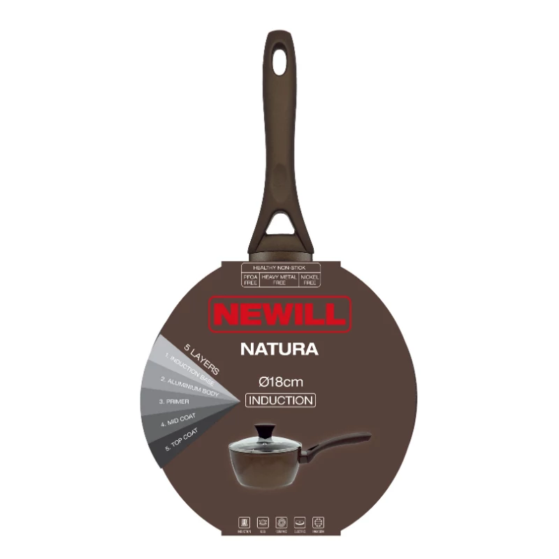 NEWILL Natura padažo puodas su stiklo dangteliu 18 cm indukcinis rudas