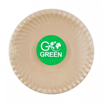 GOGREEN kompostuojamos cukranendrių bagaso lėkštės su „Go Green“ raštu Ø23cm, 10 vnt.