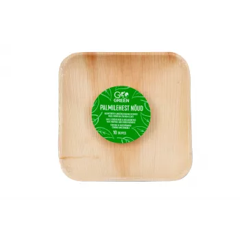 GoGreen Areca Palmės Lapų Lėkštės 15x15 cm Kvadratinės 10 vnt. Rinkinys Natūralios Vienkartinės