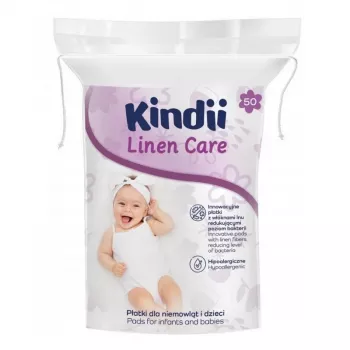 Kindii Linen Care medvilnės ir lino diskeliai mažyliams (50 vnt.), hipoalerginiai