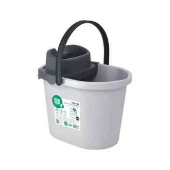 ECO EGO ovali 10 L kibiras su plokščiu mygtuku išgręžimo mechanizmu, pilkas/žalias, polipropilenas