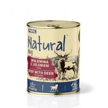 NATURAL šlapias pašaras šunims su jautiena, elniena ir moliūgu - 800g