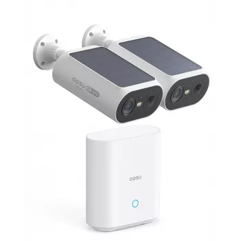 AOSU Smart Security SolarCam P1 SE System 2 kamerų rinkinys, 2K QHD, belaidis, maitinamas saulės energija, spalvų naktinis matymas, dvipusis garsas, IP65, 2 kameros