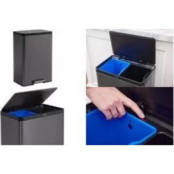 Rubbermaid Elite Dual Stream 39L nerūdijančio plieno perdirbimo šiukšliadėžė su pedalu, 2 skyriai 2145987