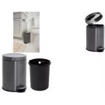 Rubbermaid Step-On šiukšlių dėžė, apvali, 6 litrų, tamsiai pilko nerūdijančio plieno su išimamu plastikiniu vidiniu konteineriu 2179250