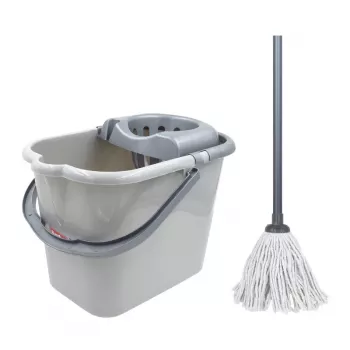 Sauber Oval Bucket 15L su stūmimo rankena ir mopu rinkinys