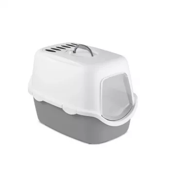 STEFANPLAST Cathy uždara kraiko dėžė katėms su aktyvuotos anglies filtru, balta/pilka, 56x40x40 cm
