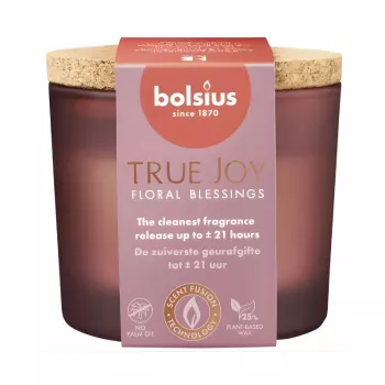 BOLSIUS True Joy kvapioji žvakė stiklinėje su kamštiniu dangteliu, Floral Blessings, Ø66x83mm