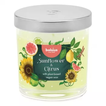 BOLSIUS Floral Fusion kvapioji žvakė stiklinėje, saulėgrąža ir citrusai, Ø80x72mm