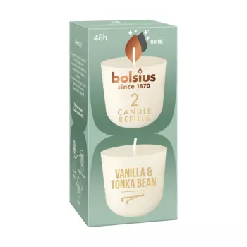 BOLSIUS Clean Light pakaitinės žvakės, 2 vnt., vanilės ir tonka pupelių kvapo