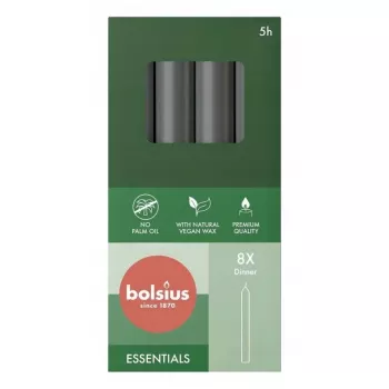 Bolsius Stalo žvakės 8 vnt. dėžutėje 170/20 mm pilkos