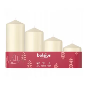 BOLSIUS LED žvakių cilindrų rinkinys, 4 vnt., kreminės spalvos, Ø120/100/80/60 x 48 mm, šiltai balta mirganti šviesa, maitinamas baterijomis