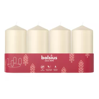 BOLSIUS cilindrinės LED žvakės, 4 vnt., Ø100x48mm, kreminės spalvos, su laikmačiu