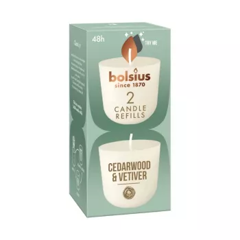 BOLSIUS Clean Light pakaitinės žvakės, 2 vnt., kedro ir vetivero kvapo
