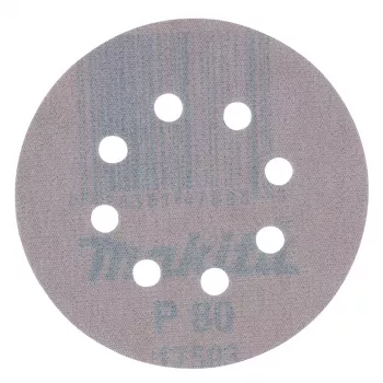 Makita D-65838 šlifavimo diskai 125 mm P80 grūdėtumo 10 vnt. su Hook and Loop 8 skylių