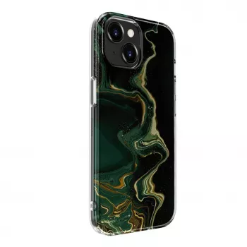 Evelatus Apple iPhone 15 PC marmuro rašto tamsiai žalias dėklas